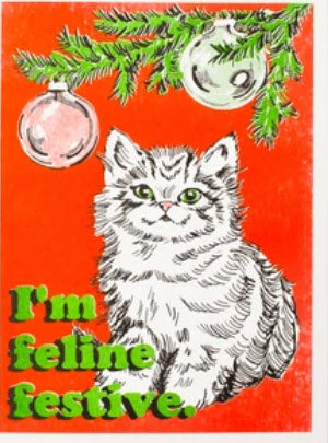 Feline Festive Risograph Card