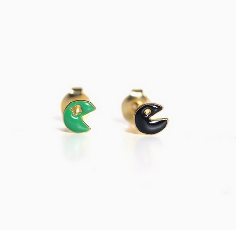 Green and Black Pacman Earrings