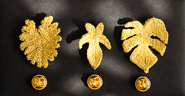 Golden Embroidered Brooches - 3 Tropical Leaves