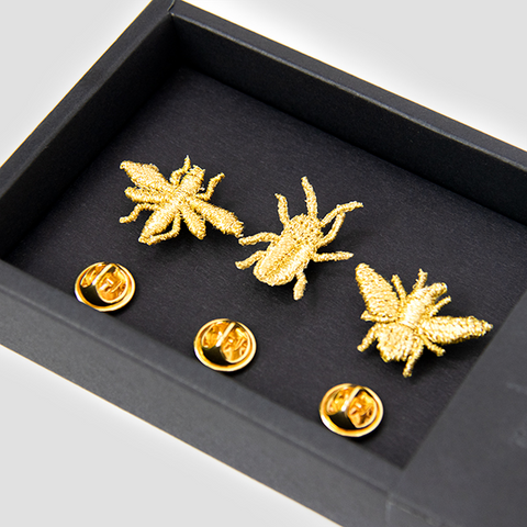 Golden Embroidered Brooches - 3 Little Bugs