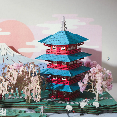 Spring Cherry Blossoms and Mount Fuji Paper Model