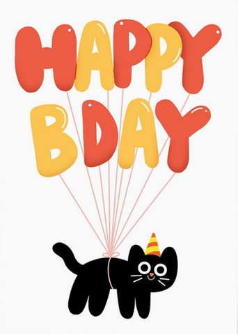 Happy Bday Cat Balloons Greetings Card