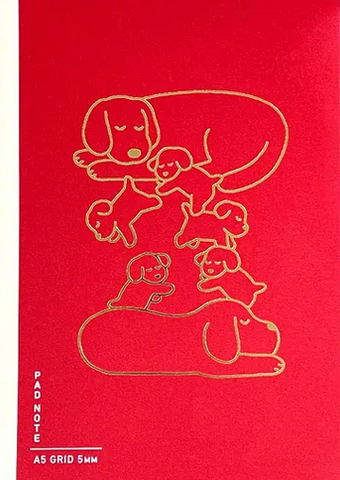 Dog Notebook Memo Pad Grid Red