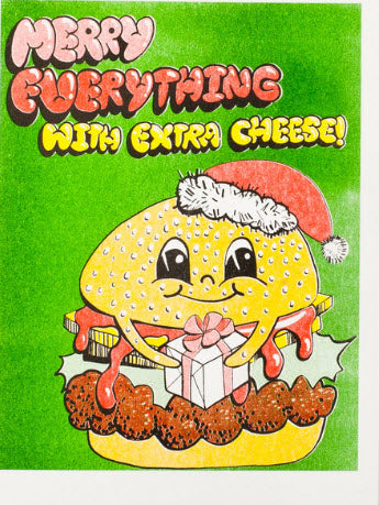 Merry Everything with Cheese - Risograph Card