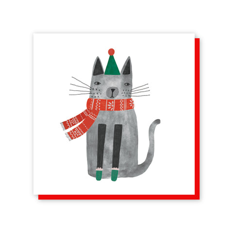 Christmas Hat Cat Card By Daria Solak